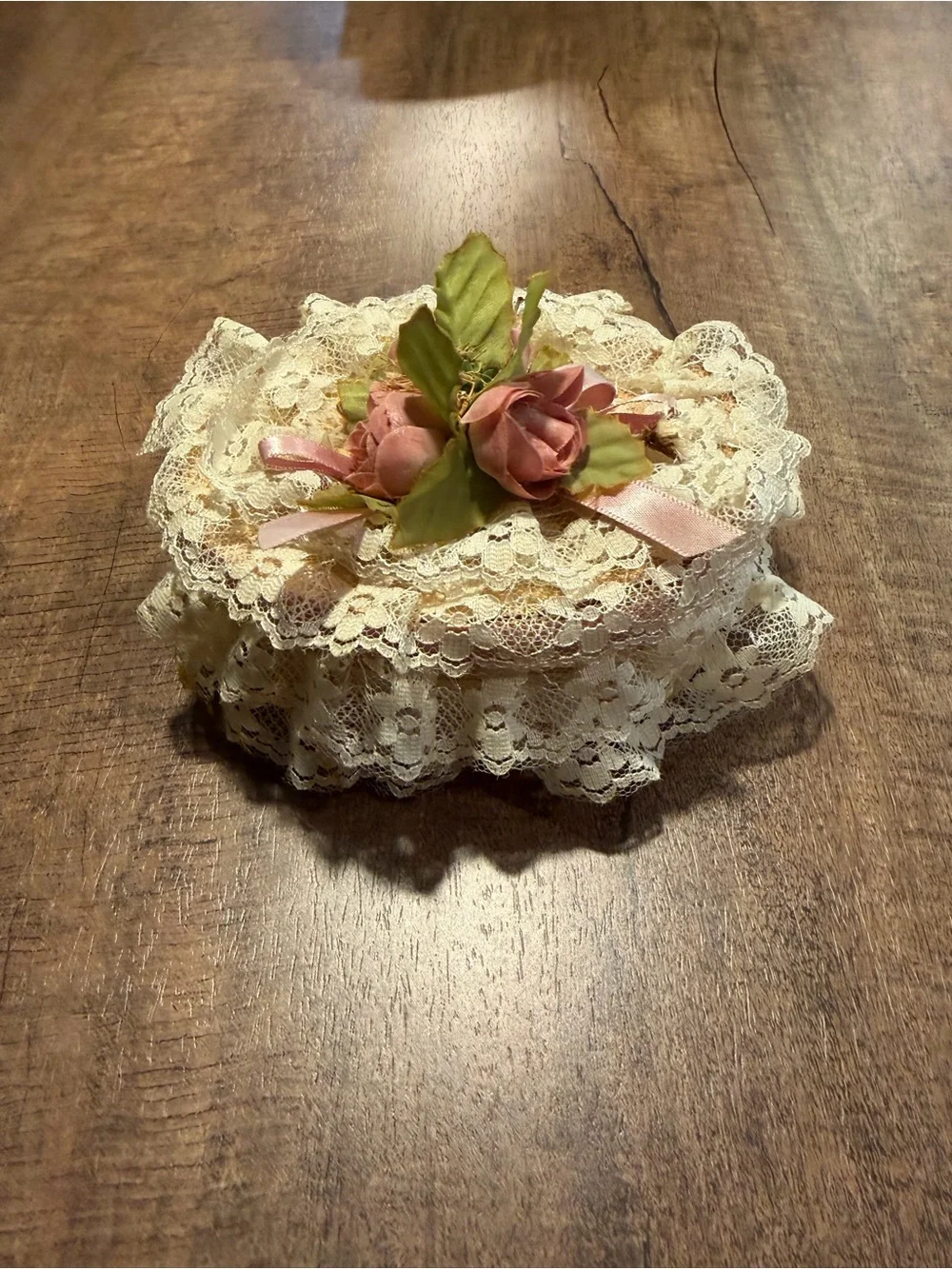 Vintage Lace & Rose Trinket Box - Victorian Chic
